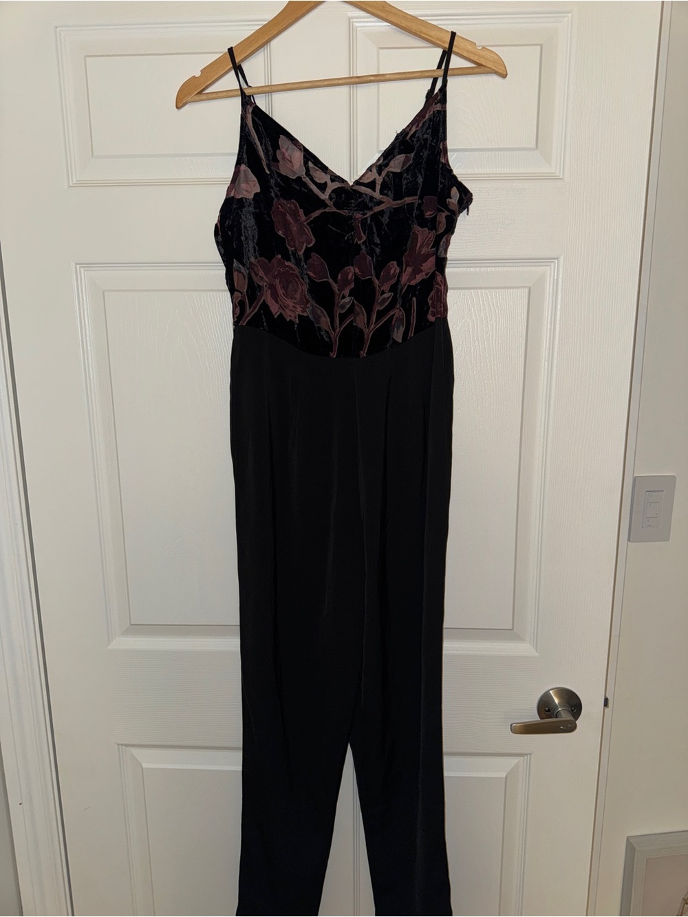 ONLY Black Slip Dress with Mauve Floral Velvet Bodice